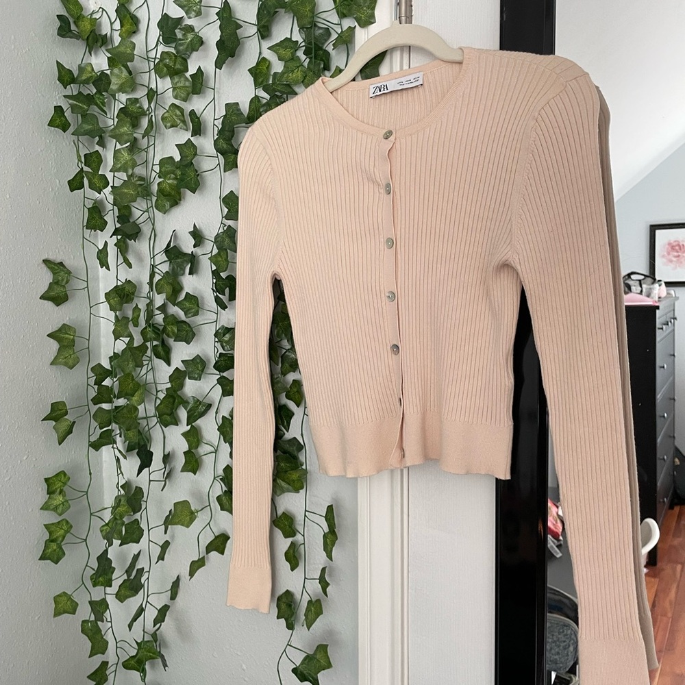 Zara Blush Pink Ribbed Button-Up Cardigan